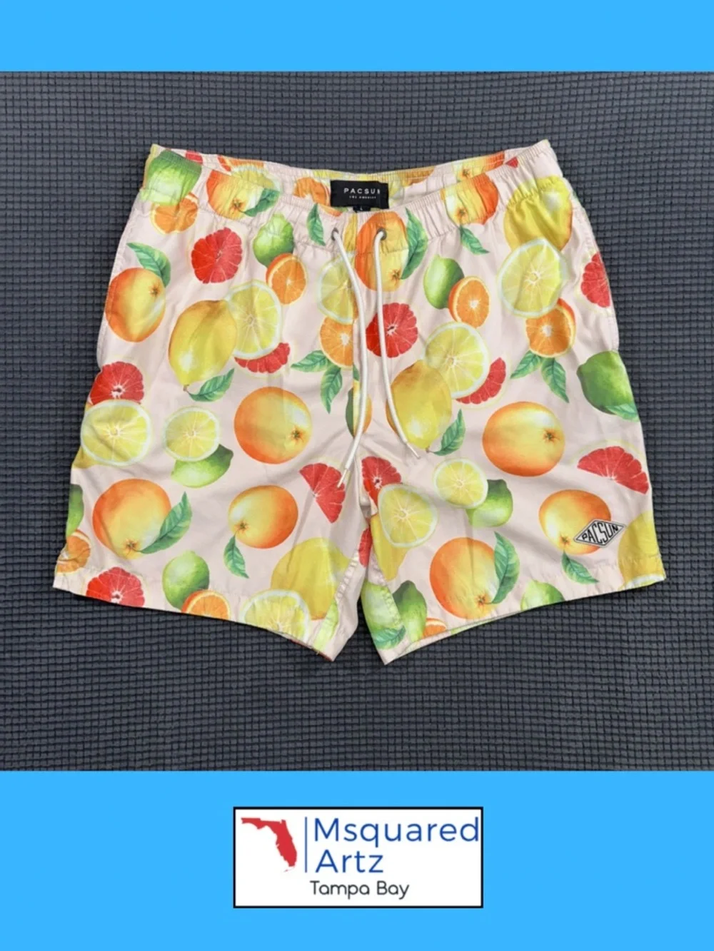 PacSun Citrus Print Swim Trunks Mens Large Mesh Lined Beach Shorts
